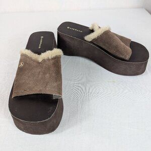 Airwalk Platform Sandals Chunky Y2K Faux Suede Faux Fur Lined Brown 90s 00s